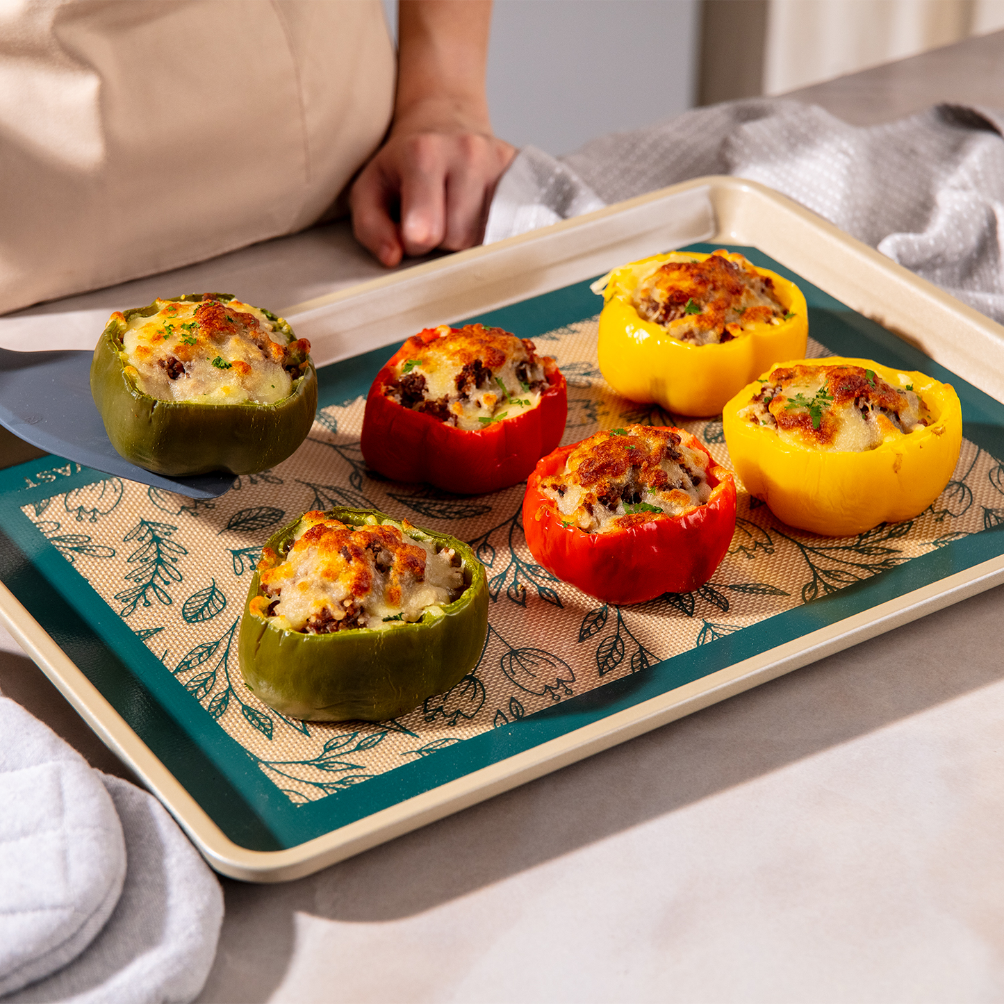 Premium Non-Stick Silicone Baking Mat -  Green Floral