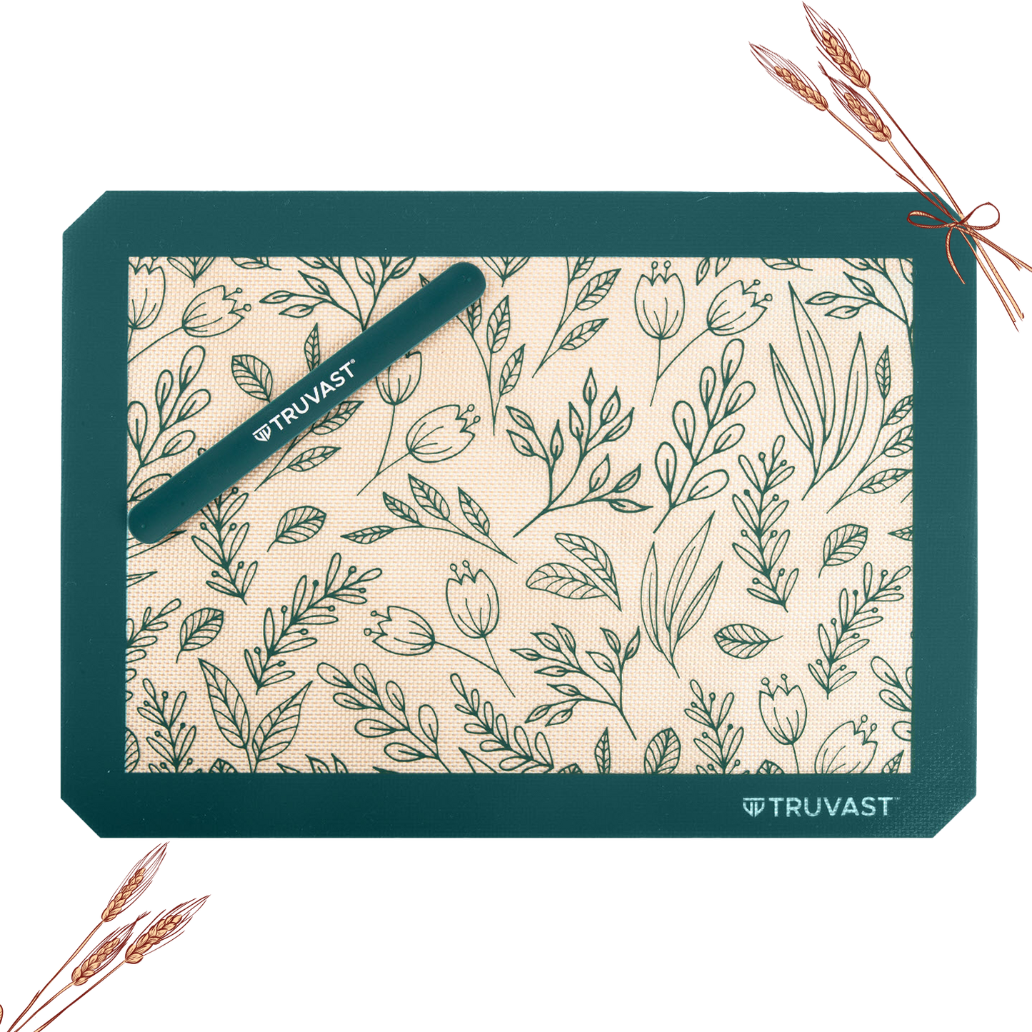 Premium Non-Stick Silicone Baking Mat -  Green Floral