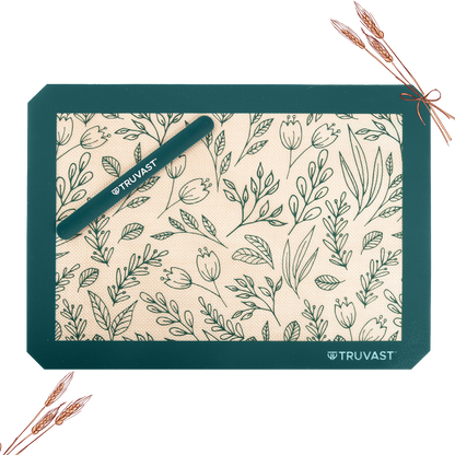 Premium Non-Stick Silicone Baking Mat -  Green Floral
